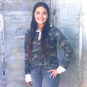 Camo Print Long Sleeve Light Weight Knit Top